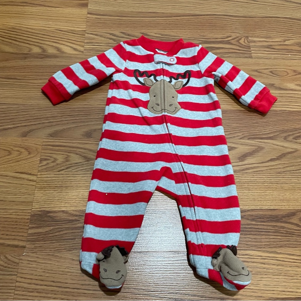 Carter's Just One You️ Baby Reindeer Striped Fleece Footed Pajama 0-3 Months